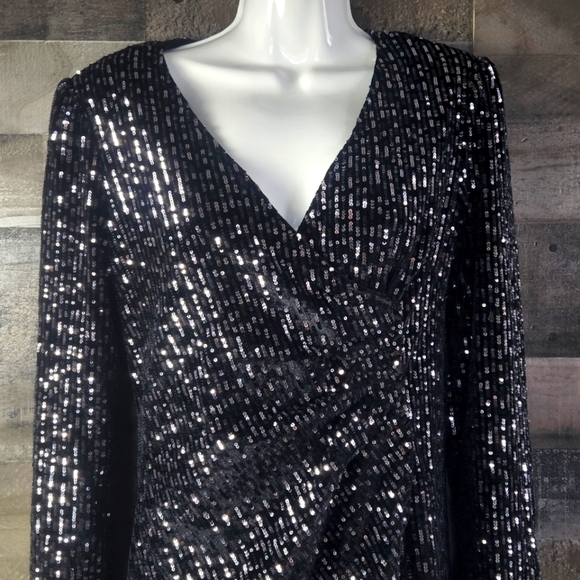 New Anthropologie Black sequins Ollie Mini Dress - Picture 5 of 12